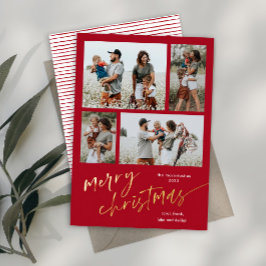 Eenvoudig 4 Fotocollage Script Vrolijk Kerstfeest Folie Feestdagenkaart