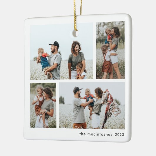 Eenvoudig 4 Fotocollage Script Vrolijk Kerstfeest Keramisch Ornament (Links)