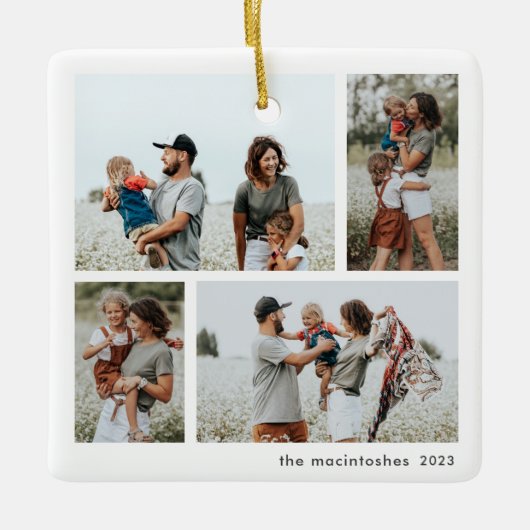 Eenvoudig 4 Fotocollage Script Vrolijk Kerstfeest Keramisch Ornament (Voorkant)