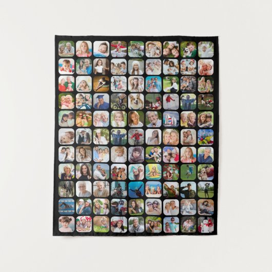 Eenvoudig 99 foto-collage, afgerond vierkant zwart wandkleed (Voorkant)