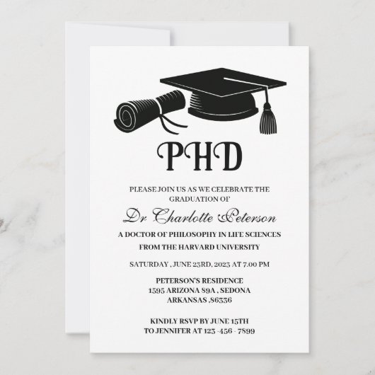 Eenvoudig aangepast Afstuderen voor PHD-doctoraats Kaart (Voorkant)