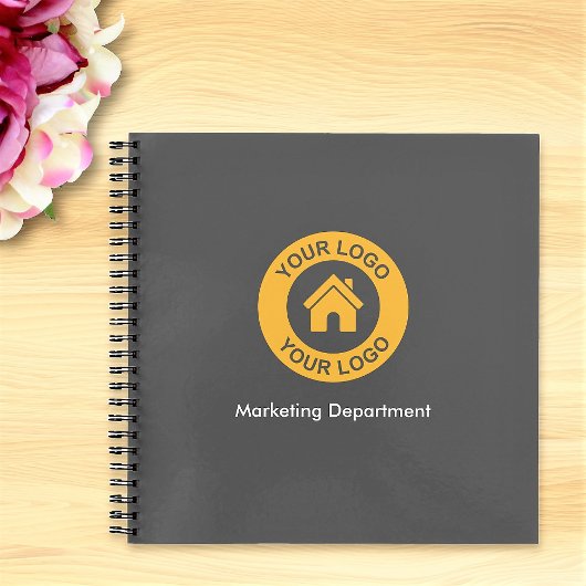Eenvoudig aangepast bedrijfslogo en tekst grijs notitieboek