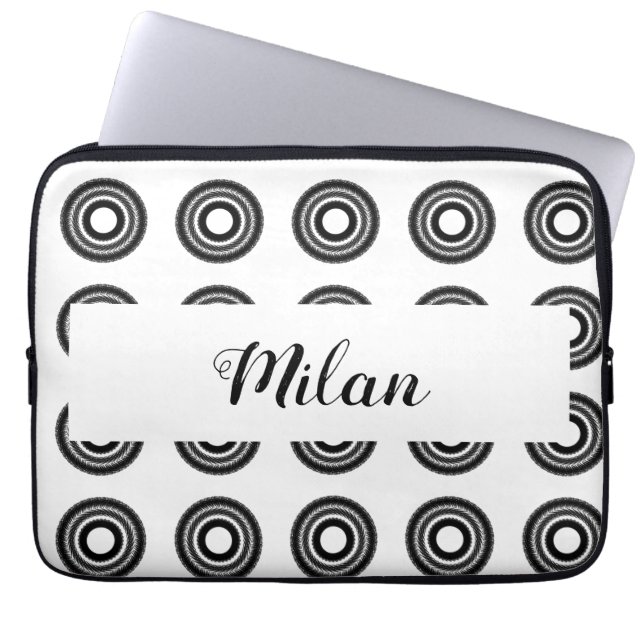 eenvoudig aangepast BLACK mandala monogram voeg jo Laptop Sleeve (Voorkant)