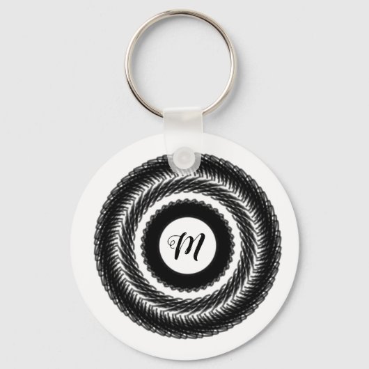 eenvoudig aangepast BLACK mandala monogram voeg jo Sleutelhanger (Voorkant)