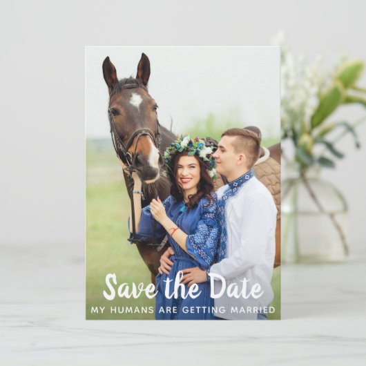 Eenvoudig aangepast fotoweddenschap Pet Pet Save The Date (Staand voorkant)