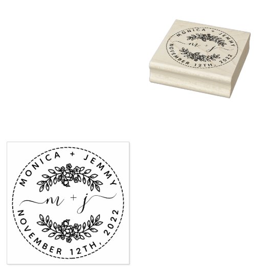 Eenvoudig aangepast Initialen Script Round Wedding Rubberstempel (Gestempeld)