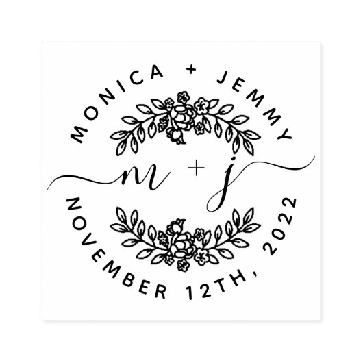 Eenvoudig aangepast Initialen Script Round Wedding Rubberstempel (Afrduk)