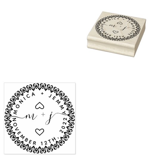 Eenvoudig aangepast Initialen Script Round Wedding Rubberstempel (Gestempeld)