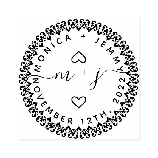 Eenvoudig aangepast Initialen Script Round Wedding Rubberstempel (Afrduk)