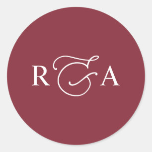 Eenvoudig aangepast monogram Bourgogne Aangepast Ronde Sticker
