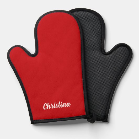 Eenvoudig, aangepast script monogram rood ovenwant (Voorkant / Achterkant)