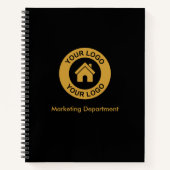 Eenvoudig aangepast zakelijk logo en tekst zwart notitieboek (Voorkant)