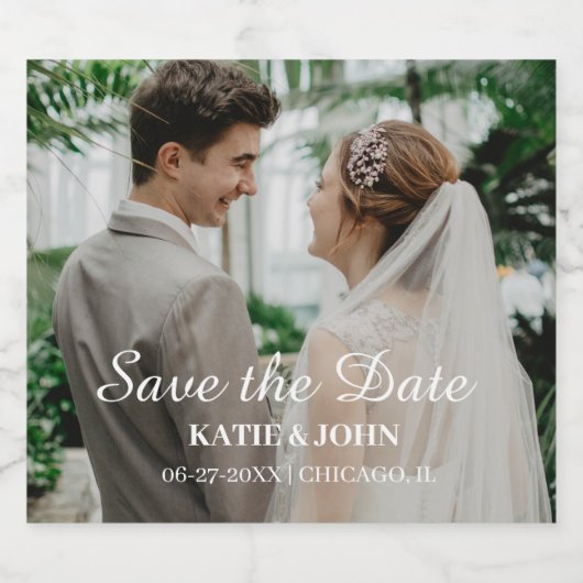 Eenvoudig aangepaste bruiloft en foto's van Groom Sparkling Wijnetiket (Enkel label)