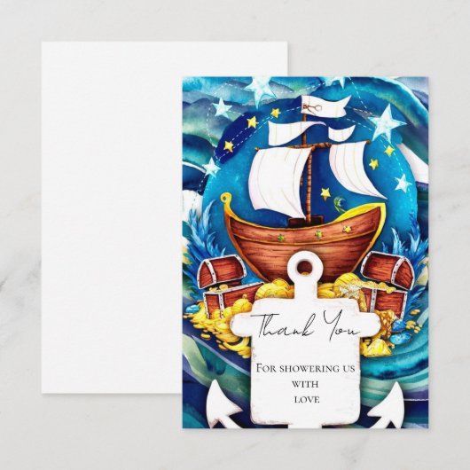 Eenvoudig Aangepaste Pirate Baby shower Bedankkaart (Voorkant / Achterkant)