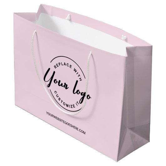 Eenvoudig aanpasbaar logo en website Roze Bedrijf Groot Cadeauzakje (Achterkant Gekanteld)