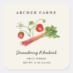 Eenvoudig aardbei Rabarber vierkant Jam Pot Etiket