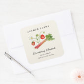 Eenvoudig aardbei Rabarber vierkant Jam Pot Etiket (Envelop)