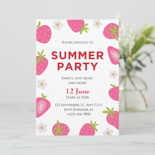 Eenvoudig Aardbei Zomerfeest Kaart (Staand voorkant)