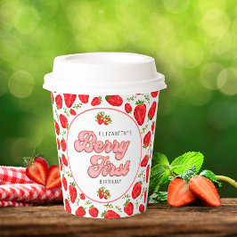 Eenvoudig aardbeienpatroon 1e verjaardag Berry Fir Papieren Bekers