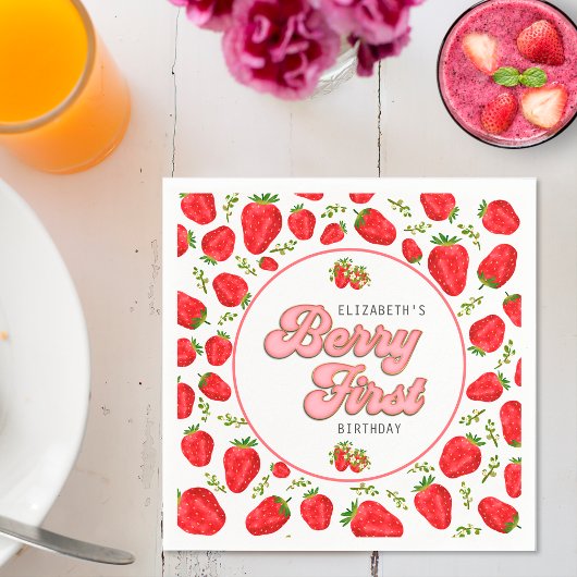 Eenvoudig aardbeienpatroon 1e verjaardag Berry Fir Servet