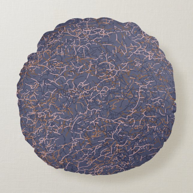 Eenvoudig Abstract Draad Art Blauw Patroon Rond Kussen (Voorkant)