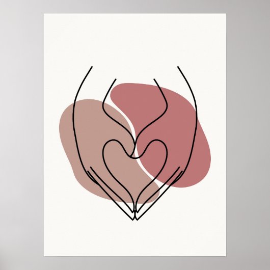 Eenvoudig Abstract Minimal Boho Style Hands Heart Poster (Voorkant)