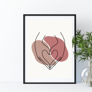 Eenvoudig Abstract Minimal Boho Style Hands Heart Poster