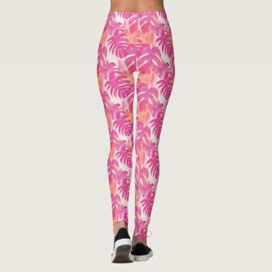 Eenvoudig abstract patroon met bladeren van monste leggings (Achterkant)