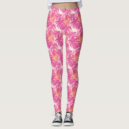 Eenvoudig abstract patroon met bladeren van monste leggings (Voorkant)