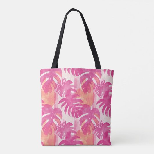 Eenvoudig abstract patroon met bladeren van monste tote bag (Achterkant)