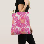 Eenvoudig abstract patroon met bladeren van monste tote bag (Dichtbij)
