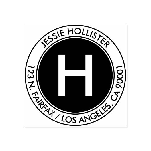 Eenvoudig adres en Initiaal monogram #2 Rubberstempel (Afrduk)