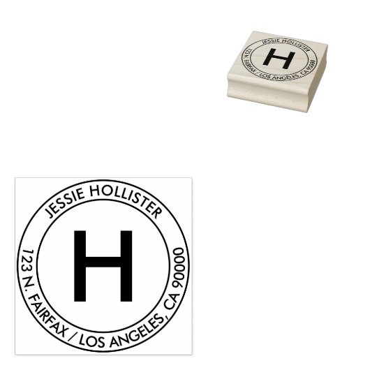 Eenvoudig adres & Initiaal Monogram Rubberstempel (Gestempeld)