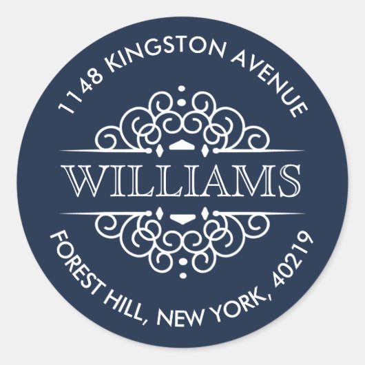 Eenvoudig  adres voor de marine en White Custom Re Ronde Sticker (Voorkant)