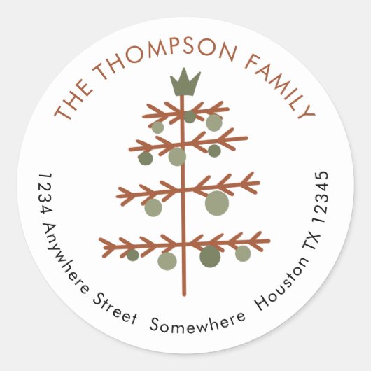 Eenvoudig adres voor kerstboomterugkeer ronde sticker (Voorkant)