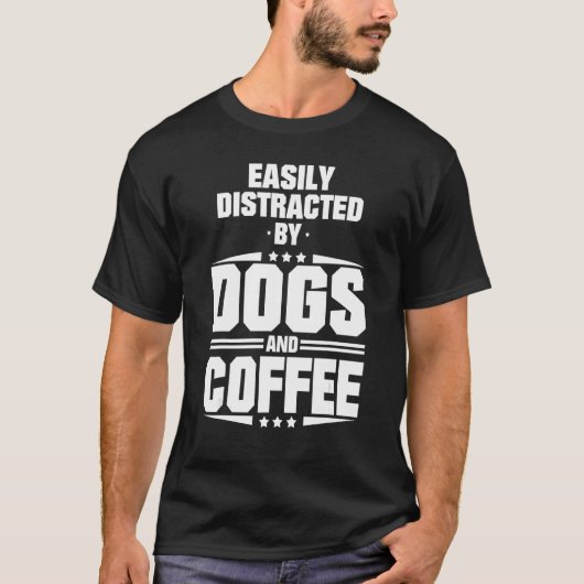 Eenvoudig afgestelde honden en koffie t-shirt (Voorkant)