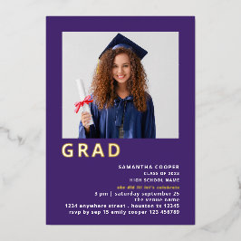 Eenvoudig Afstudeerder 2022 Foto Afstuderen Paars  Folie Uitnodiging