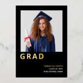 Eenvoudig Afstudeerder 2025 Echt Goudfolie Zwart A Folie Uitnodiging (Voorkant)