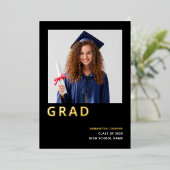 Eenvoudig Afstudeerder 2025 Echt Goudfolie Zwart A Folie Uitnodiging (Staand Voorkant)