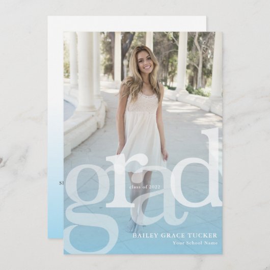 Eenvoudig AFSTUDEERDER Lichte Blauwe Bekleding om  Aankondiging (Voorkant / Achterkant)