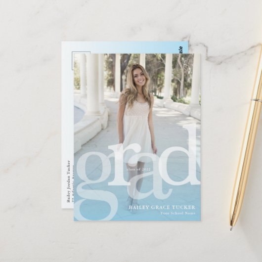 Eenvoudig AFSTUDEERDER Lichte Blauwe Bekleding om  Briefkaart (Voorkant / Achterkant in situ)