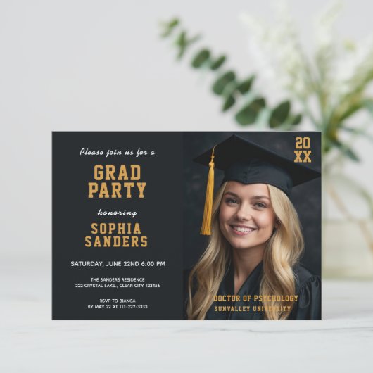 Eenvoudig Afstudeerder Party Photo Afstuderen Kaart (Staand voorkant)