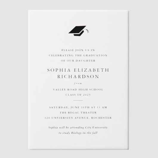 Eenvoudig Afstudeerder Pet Elegant Afstuderen Vellum Uitnodigingen (Voorkant)