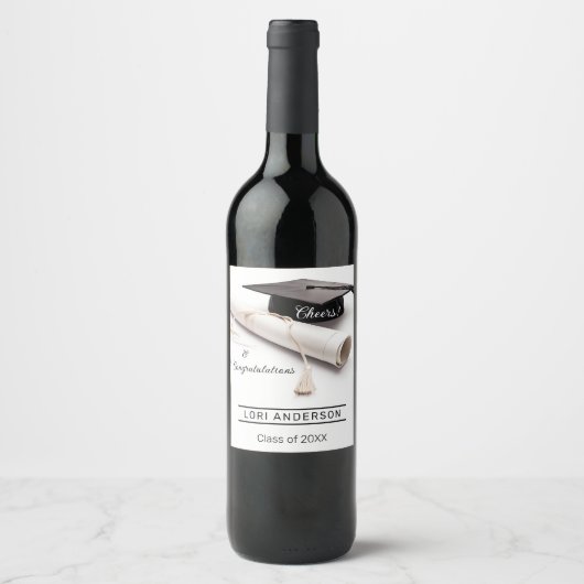 Eenvoudig Afstudeerder Pet Elegant Afstuderen Wijn Etiket (Voorkant)