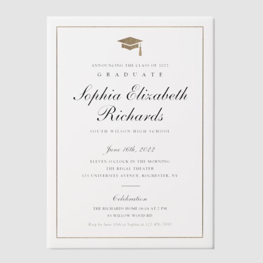 Eenvoudig Afstudeerder Pet Elegant Goud Afstuderen Vellum Uitnodigingen (Voorkant)