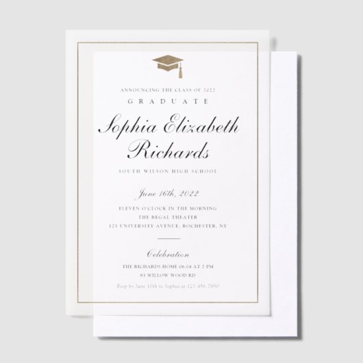 Eenvoudig Afstudeerder Pet Elegant Goud Afstuderen Vellum Uitnodigingen (Offset)