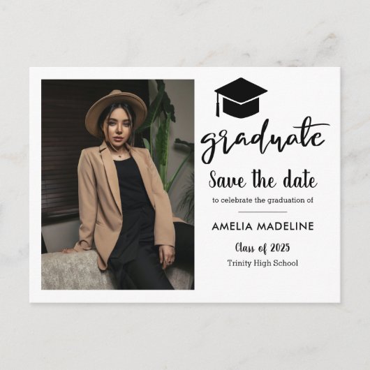 Eenvoudig afstudeerfeest | De datumfoto opslaan Aankondigingskaart (Voorkant)