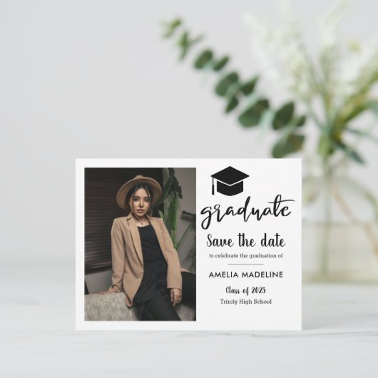 Eenvoudig afstudeerfeest | De datumfoto opslaan Aankondigingskaart (Staand voorkant)