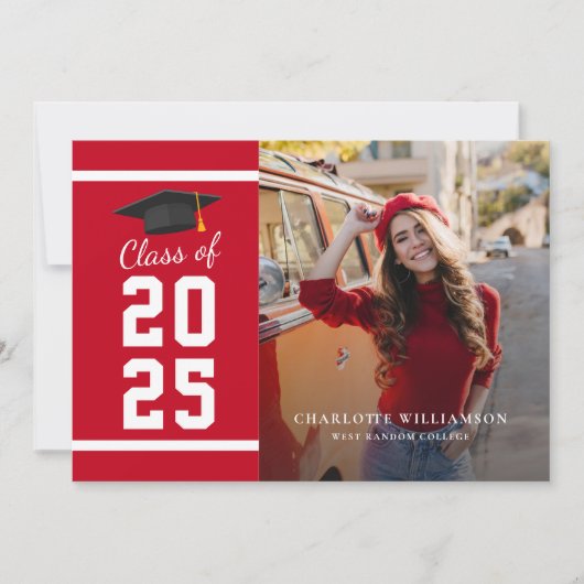 Eenvoudig Afstuderen 2025 Rood Wit Afstudeerder Fo Aankondiging (Voorkant)