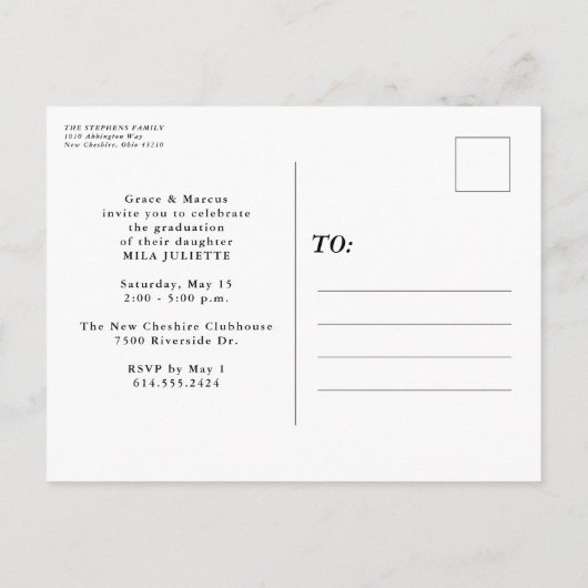 Eenvoudig afstuderen aankondiging briefkaart (Achterkant)